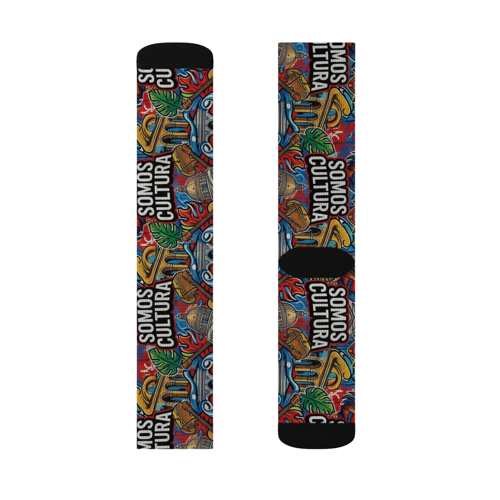 Calcetines de sublimación "SOMOS CULTURA" — Crew coloridos estilo graffiti