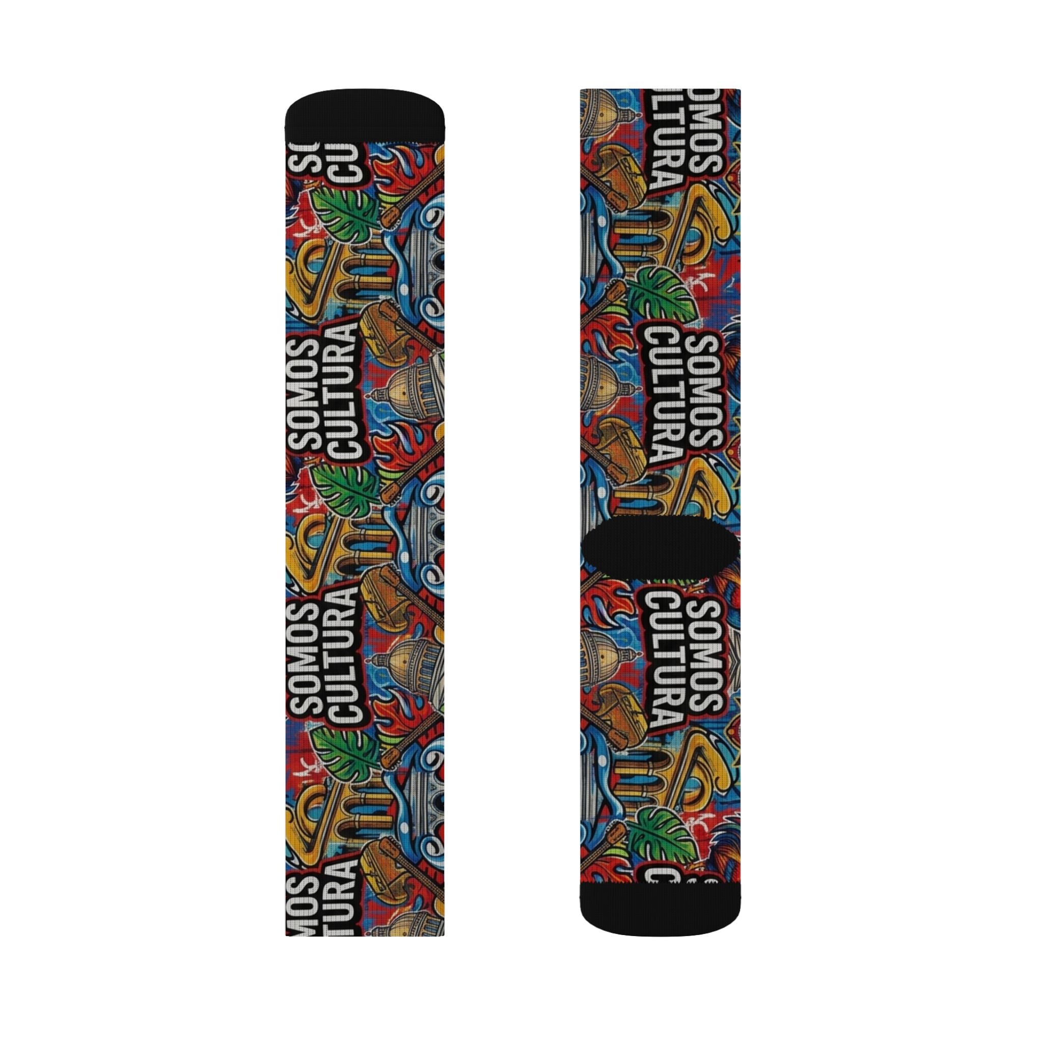 Calcetines de sublimación "SOMOS CULTURA" — Crew coloridos estilo graffiti