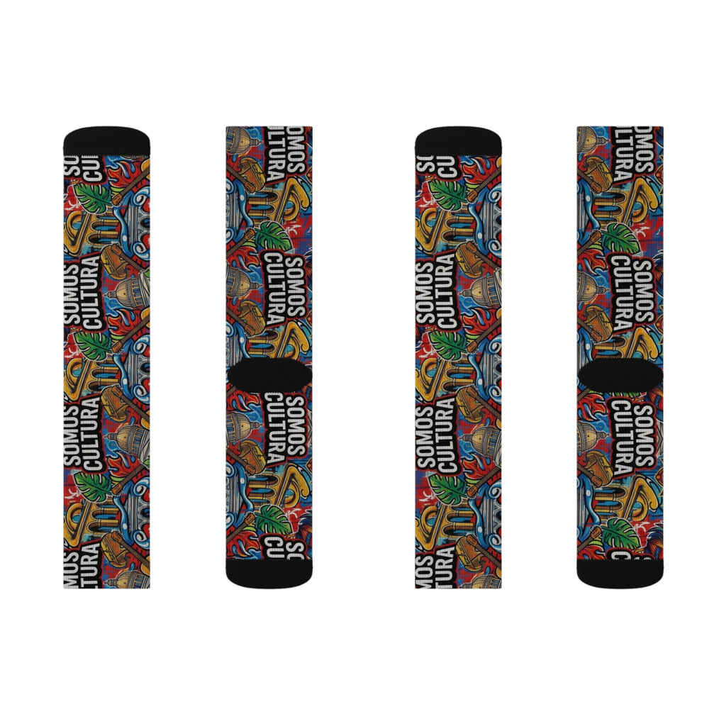 Calcetines de sublimación "SOMOS CULTURA" — Crew coloridos estilo graffiti