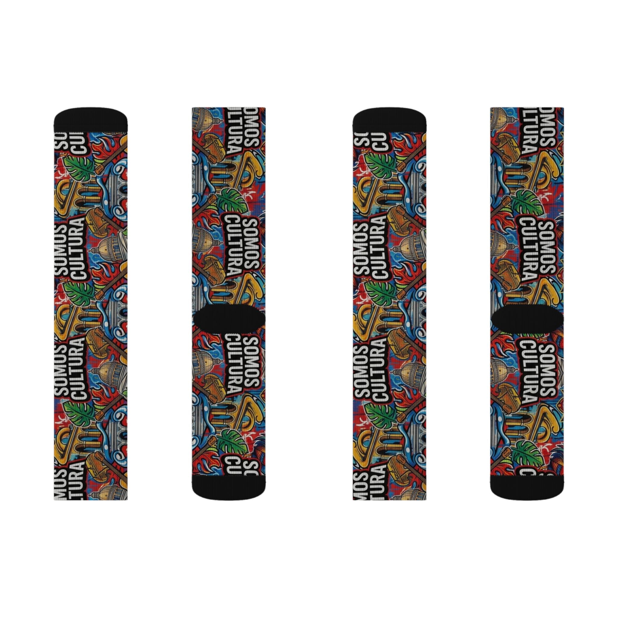 Calcetines de sublimación "SOMOS CULTURA" — Crew coloridos estilo graffiti