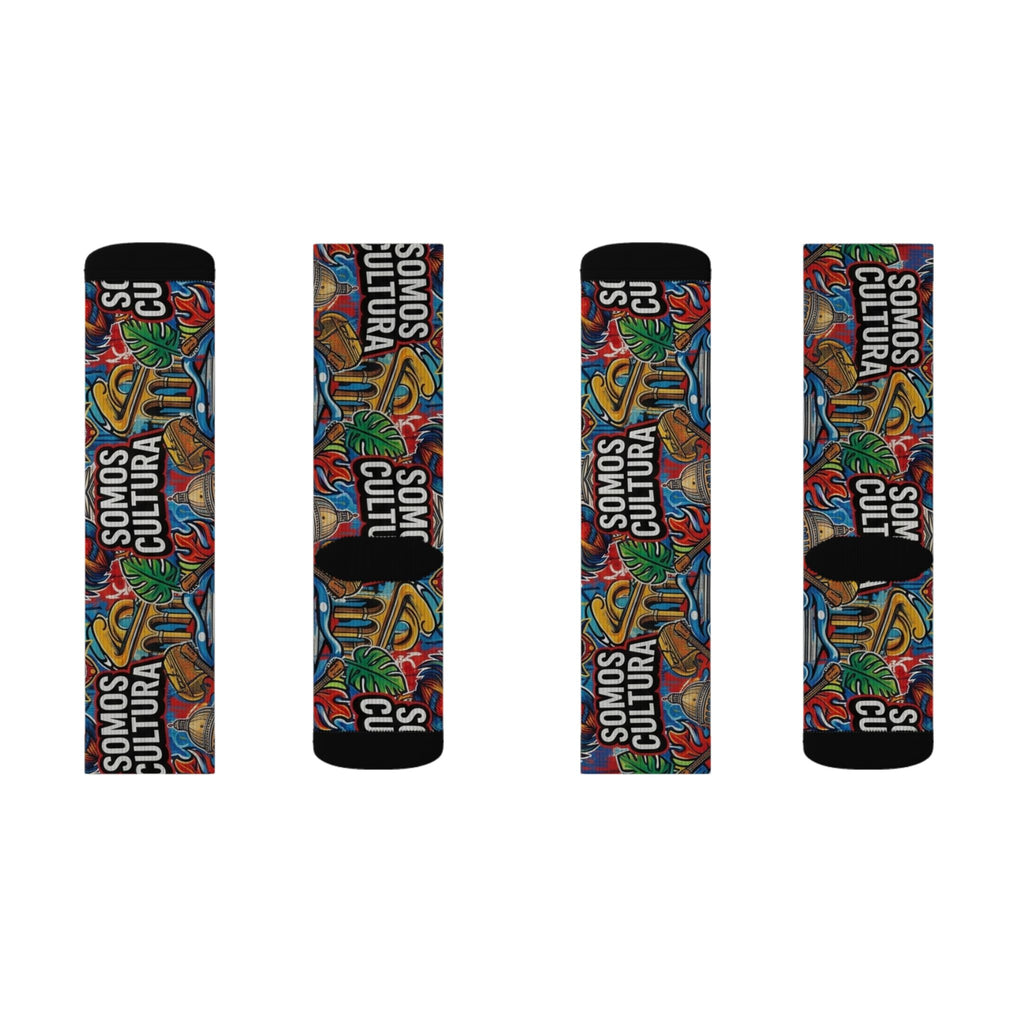 Calcetines de sublimación "SOMOS CULTURA" — Crew coloridos estilo graffiti