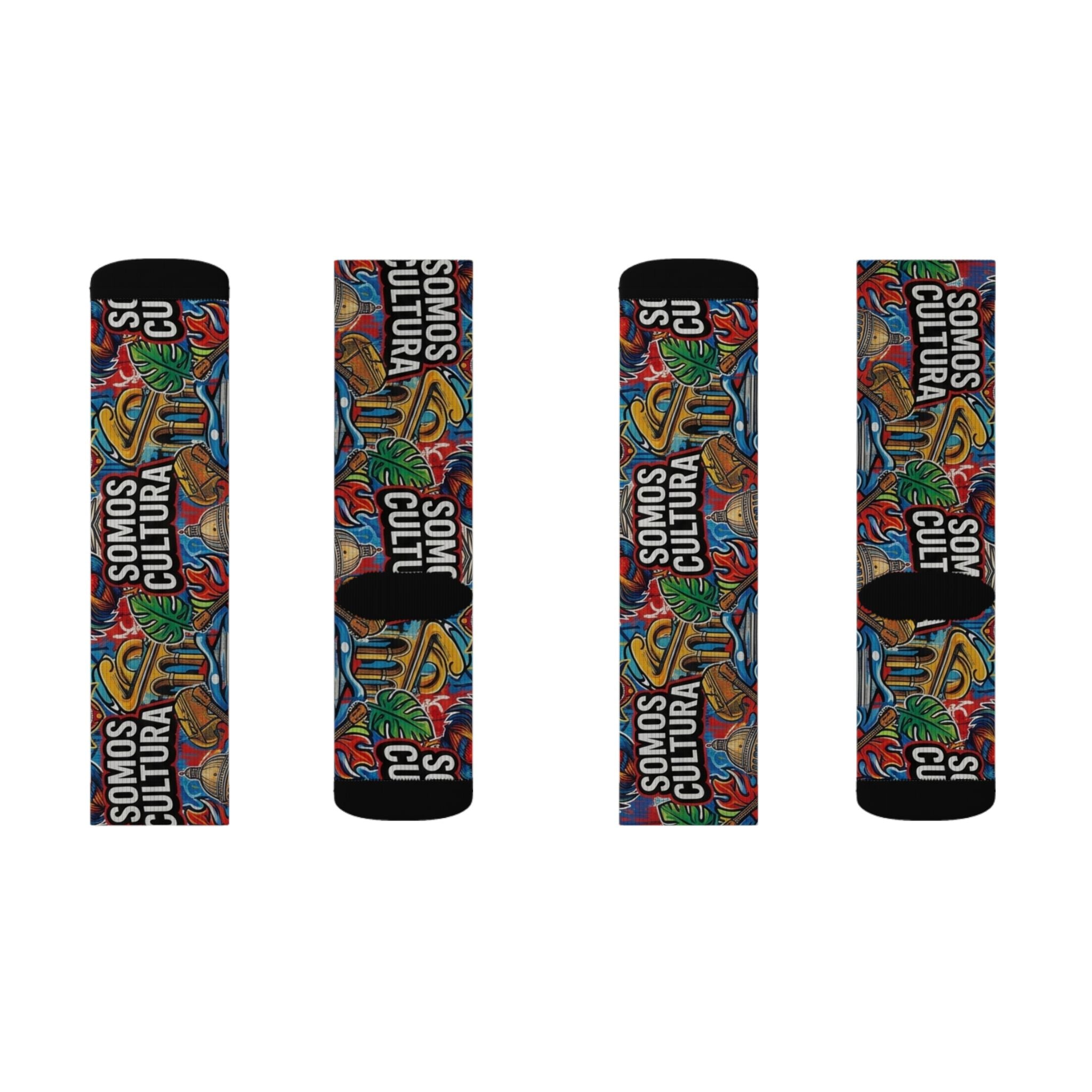 Calcetines de sublimación "SOMOS CULTURA" — Crew coloridos estilo graffiti