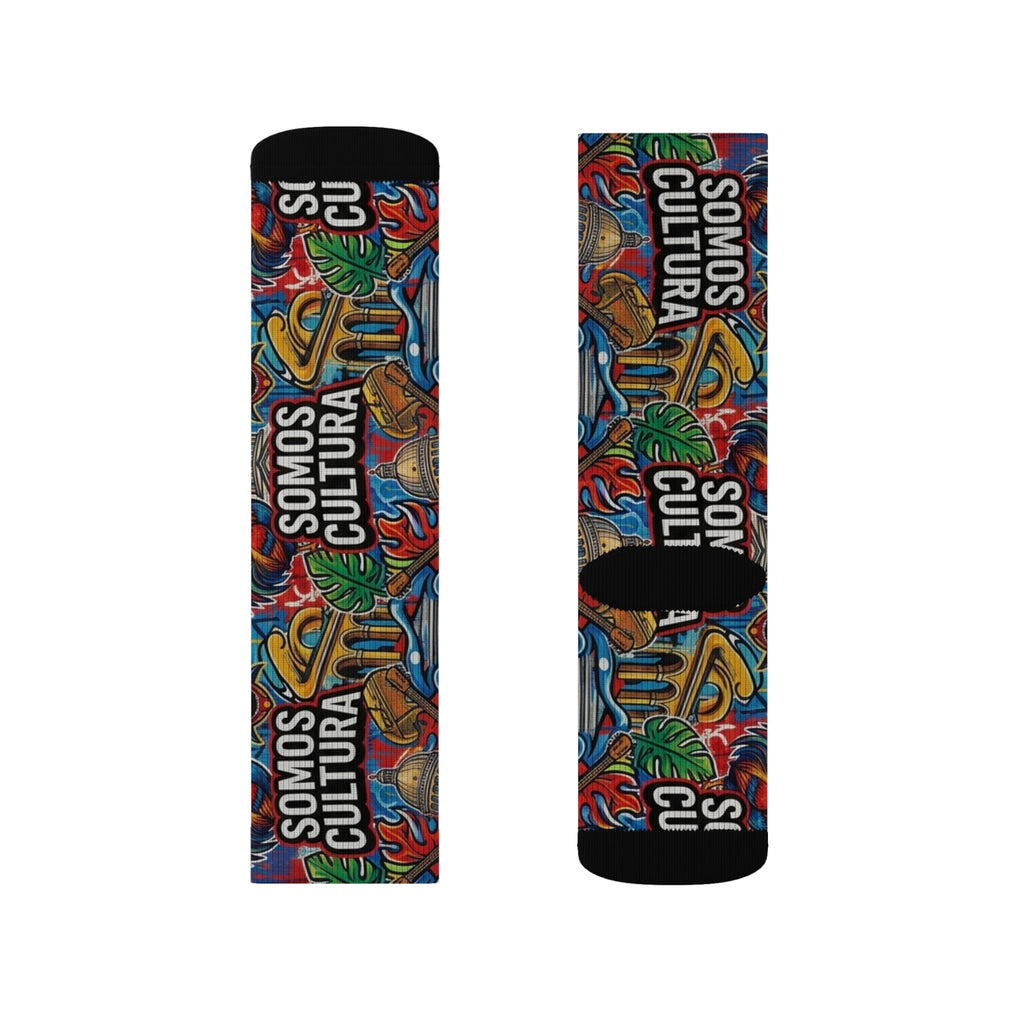 Calcetines de sublimación "SOMOS CULTURA" — Crew coloridos estilo graffiti