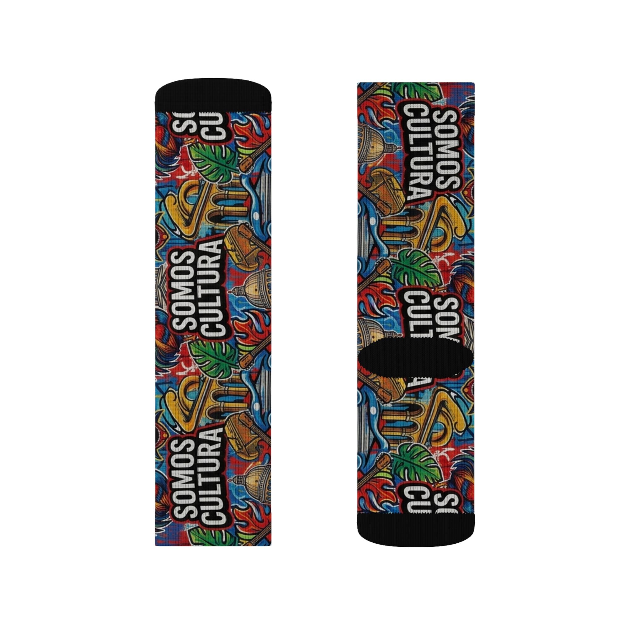 Calcetines de sublimación "SOMOS CULTURA" — Crew coloridos estilo graffiti