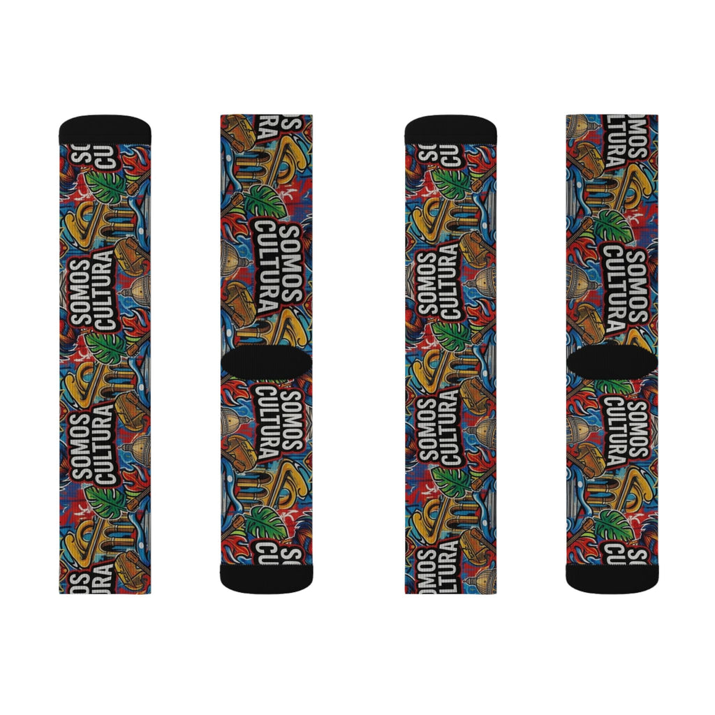 Calcetines de sublimación "SOMOS CULTURA" — Crew coloridos estilo graffiti