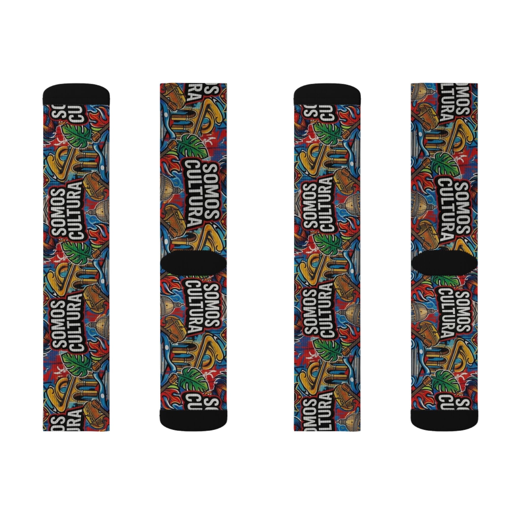 Calcetines de sublimación "SOMOS CULTURA" — Crew coloridos estilo graffiti